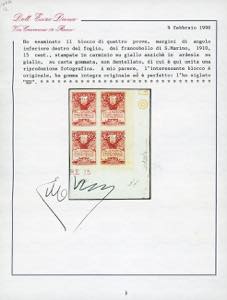 1910 - 15 cent. rosa Stemma, carta ... 