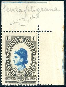 1923 - 1 lira + 5 cent. Pro Croce Rossa, ... 