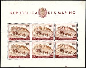 1951 - 300 lire, UPU, foglietto (10), gomma ... 