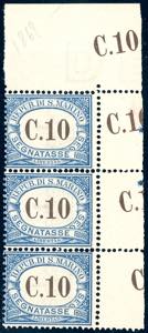 1925 - 10 cent., striscia verticale di tre, ... 