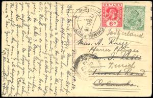 1914 - INDIA/CEYLON/SWISS - Redirected with ... 