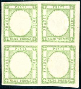 1861 - 1/2 tornese verde, blocco di quattro, ... 