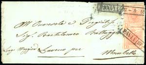 1851 - 15 cent. rosso, I tipo, carta a mano ... 