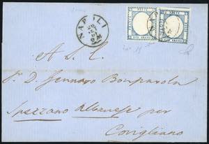 1861 - 2 grana azzurro ardesia (20c), due ... 
