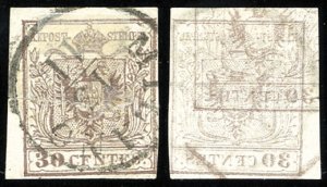 1850 - 30 cent. bruno, I tipo (7), doppio ... 