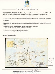 1862 - 20 grana giallo (23), corto ... 