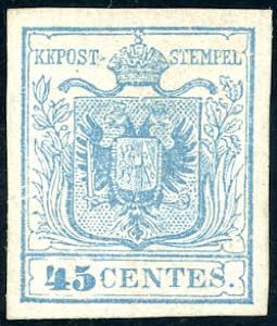 1850 - 45 cent. azzurro chiaro, I tiratura ... 