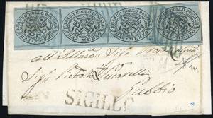 1852 - 1/2 baj grigio azzurro (1a), striscia ... 