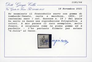 1857 - 10 cent. nero, carta a ... 