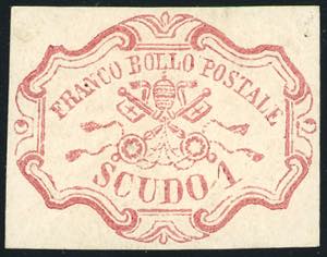 1852 - 1 scudo rosa carminio (11), gomma ... 