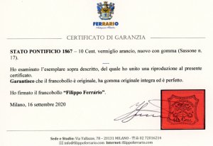 1867 - 10 cent. vermiglio arancio ... 