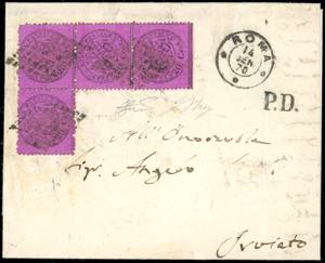 1870 - 20 cent. solferino (28), striscia ... 