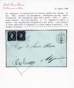 1852 - 5 cent. nero (1), coppia ... 