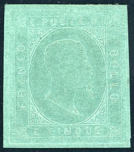 1853 - 5 cent. verde (4), perfetto e ben ... 