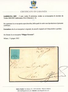 1855 - 5 cent. verde (4), perfetto ... 