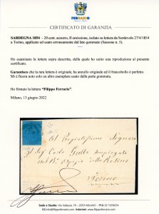 1854 - 20 cent. azzurro (5), ... 