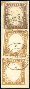 1863 - 3 lire rame, 10 cent. bistro, due ... 