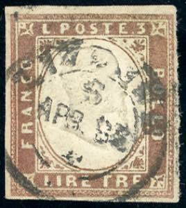 1861 - 3 lire rame vivo (18A), usato a ... 