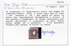 1859 - 3 soldi nero, II tipo (29), ... 