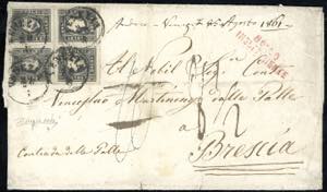 1861 - 3 soldi nero, II tipo (29), blocco di ... 