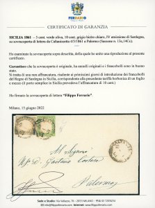 1861 - 5 cent. verde oliva, 10 ... 