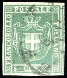 1860 - 5 cent. verde (18), usato, perfetto e ... 