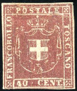 1859 - 40 cent. carminio (21), plì ... 