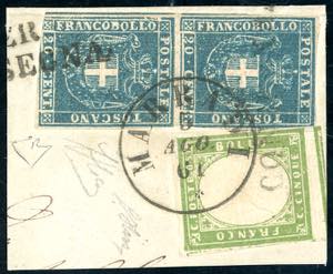 1861 - 20 cent. azzurro (20), coppia ... 