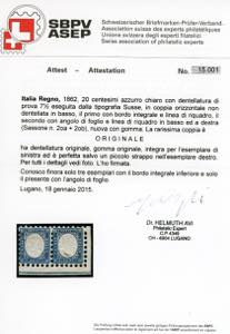 1862 - 20 cent. azzurro chiaro, ... 