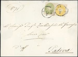 1863 - 2 soldi giallo e 3 soldi verde, dent. ... 