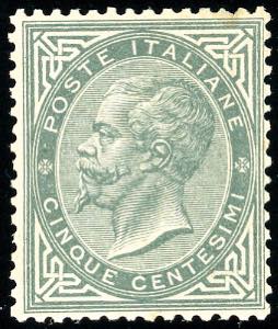 1865 - 5 cent. De La Rue, tiratura di Torino ... 