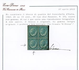 1865 - 20 su 15 cent. celeste, ... 