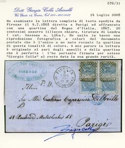 1868 - 20 cent. azzurro lillaceo ... 