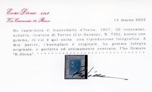 1867 - 20 cent. azzurro, tiratura ... 