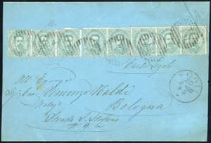 1885 - 5 cent. Umberto I (37), striscia di ... 