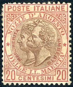 1893 - 20 cent. rosso bruno e bruno, Nozze ... 
