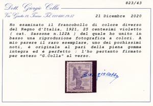 1921 - 25 cent. Vittoria, ERRORE ... 