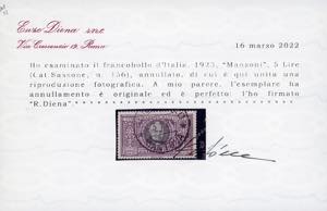 1923 - 5 lire Manzoni (156), usato ... 
