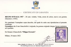 1927 - 20 cent. Volta violetto, ... 