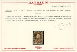 1929 - 1,75 lire, dent. 13 3/4 ... 