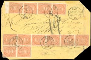 1870 - 10 cent. bruno arancio (2), blocco di ... 