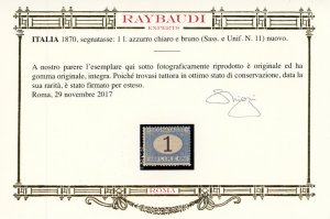 1870 - 1 lira azzurro chiaro e ... 