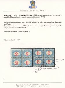 1903 - 2 e 5 lire azzurro e ... 