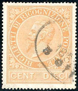 1874 - 10 cent. ocra arancio (1), usato, ... 
