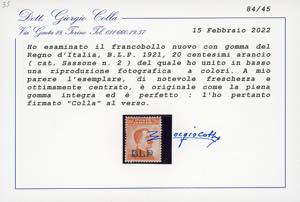 1921 - 20 cent. soprastampa B.L.P. ... 