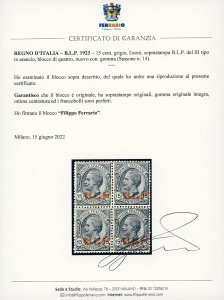 1923 - 15 cent., soprastampa BLP ... 