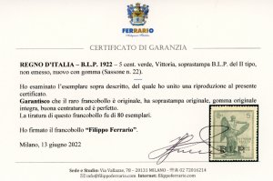 1922 - 5 cent. Vittoria, ... 