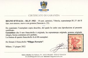 1922 - 10 cent. Vittoria, ... 