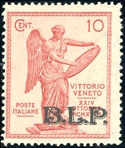 1922 - 10 cent. Vittoria, soprastampa B.L.P. ... 