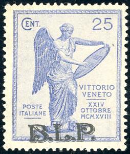 1922 - 25 cent. Vittoria, soprastampa B.L.P. ... 